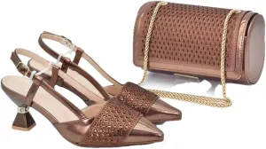 Women’S Party Shoes and Bag Set Elegant High Heels Slingbacks Pumps with Matching Shinning Handbag