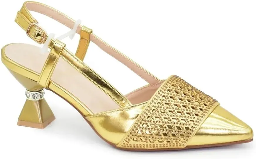 Women’S Party Shoes and Bag Set Elegant High Heels Slingbacks Pumps with Matching Shinning Handbag