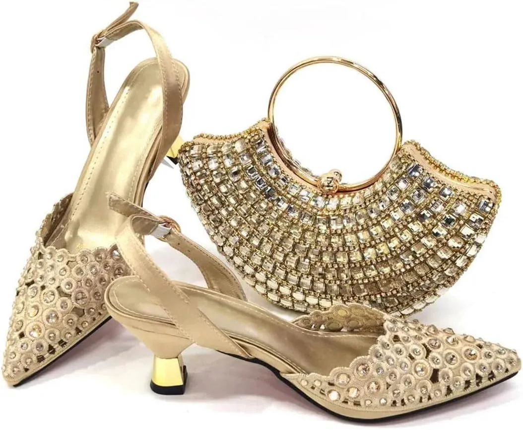 Women’S Party Shoes and Bag Set Luxury Pointed Toe High Heels Slingbacks Pumps