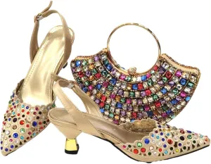 Women’S Party Shoes and Bag Set Luxury Pointed Toe High Heels Slingbacks Pumps