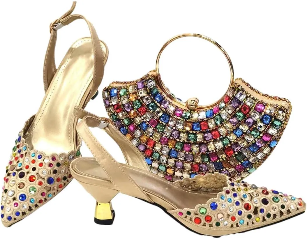 Women’S Party Shoes and Bag Set Luxury Pointed Toe High Heels Slingbacks Pumps