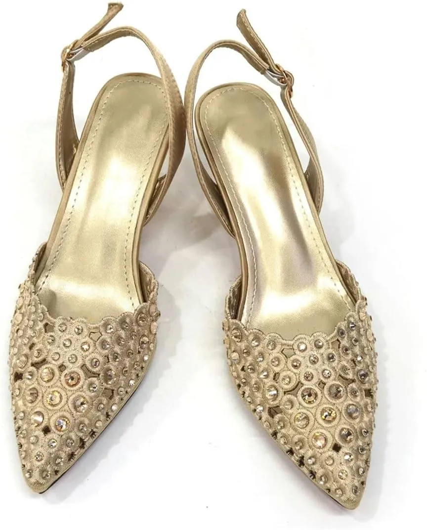 Women’S Party Shoes and Bag Set Luxury Pointed Toe High Heels Slingbacks Pumps