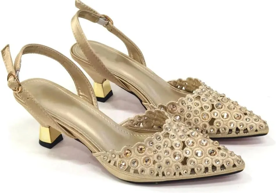 Women’S Party Shoes and Bag Set Luxury Pointed Toe High Heels Slingbacks Pumps