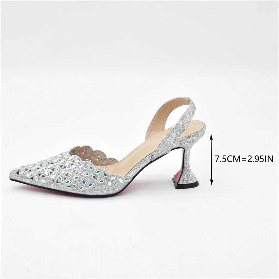 Women’S Party Wedding Shoes and Bag Set High Heels Slingbacks Pumps with Matching Handbag