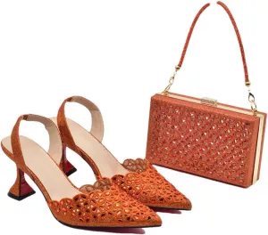 Women’S Party Wedding Shoes and Bag Set High Heels Slingbacks Pumps with Matching Handbag