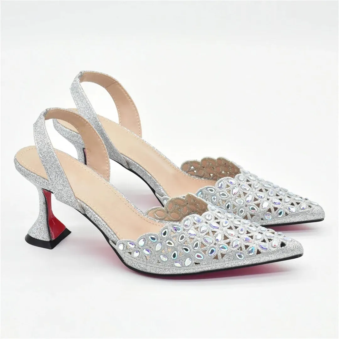 Women’S Party Wedding Shoes and Bag Set High Heels Slingbacks Pumps with Matching Handbag