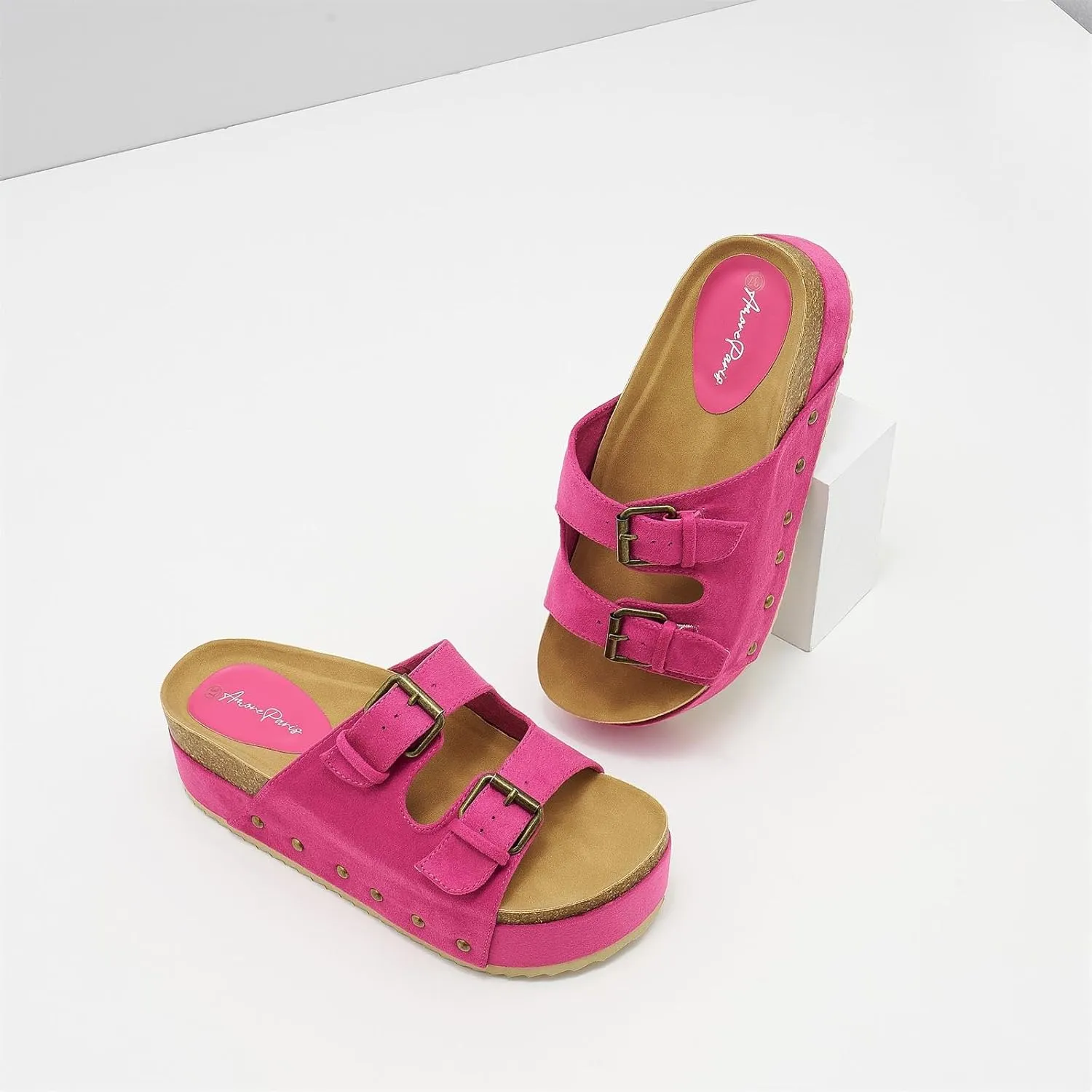 Women's Platform Cork Slides Dual Buckled Straps Clogs Slip On Flatform Sandals for Women Clogs