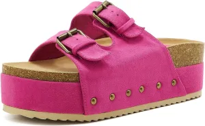 Women's Platform Cork Slides Dual Buckled Straps Clogs Slip On Flatform Sandals for Women Clogs
