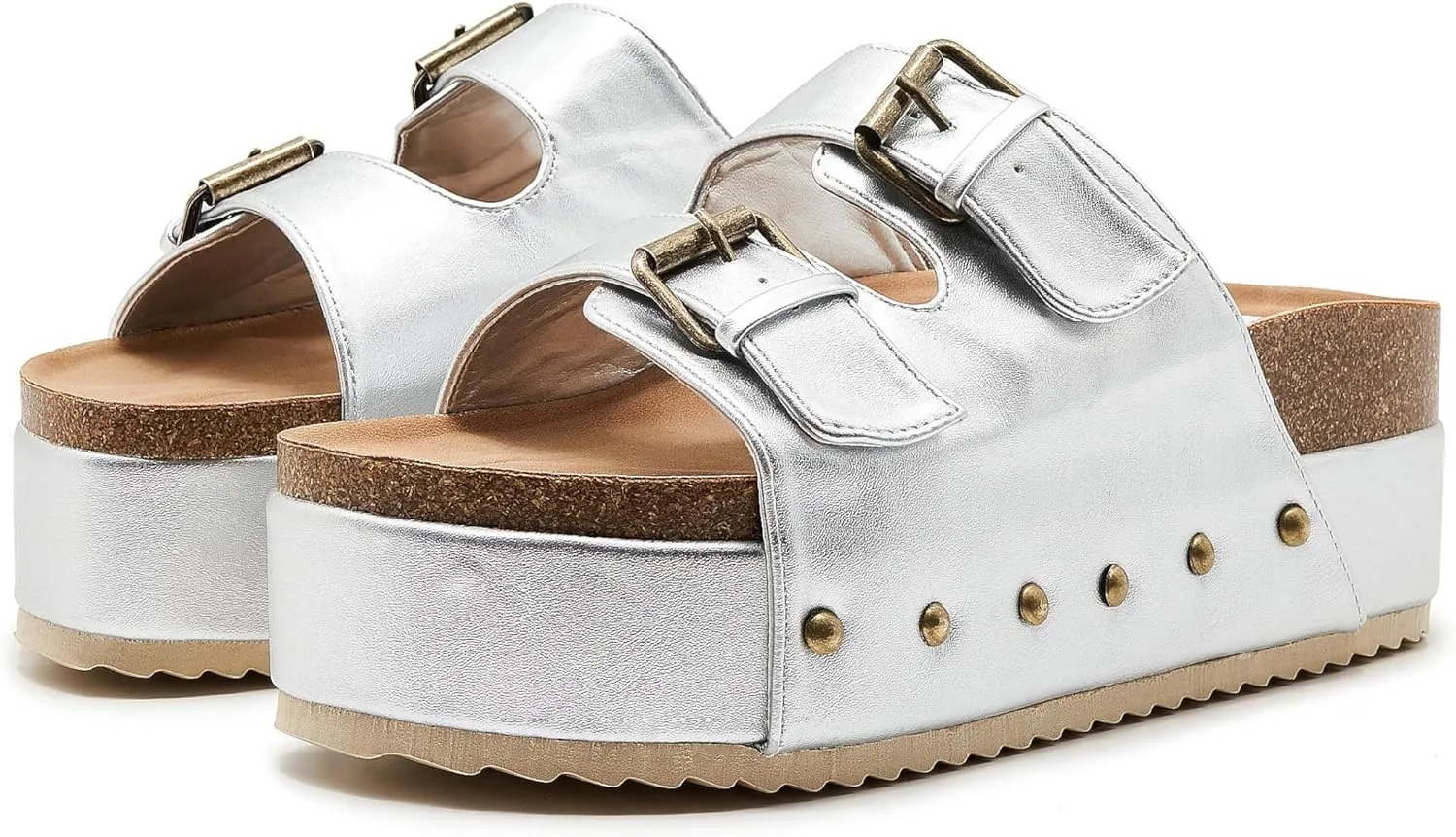 Women's Platform Cork Slides Dual Buckled Straps Clogs Slip On Flatform Sandals for Women Clogs