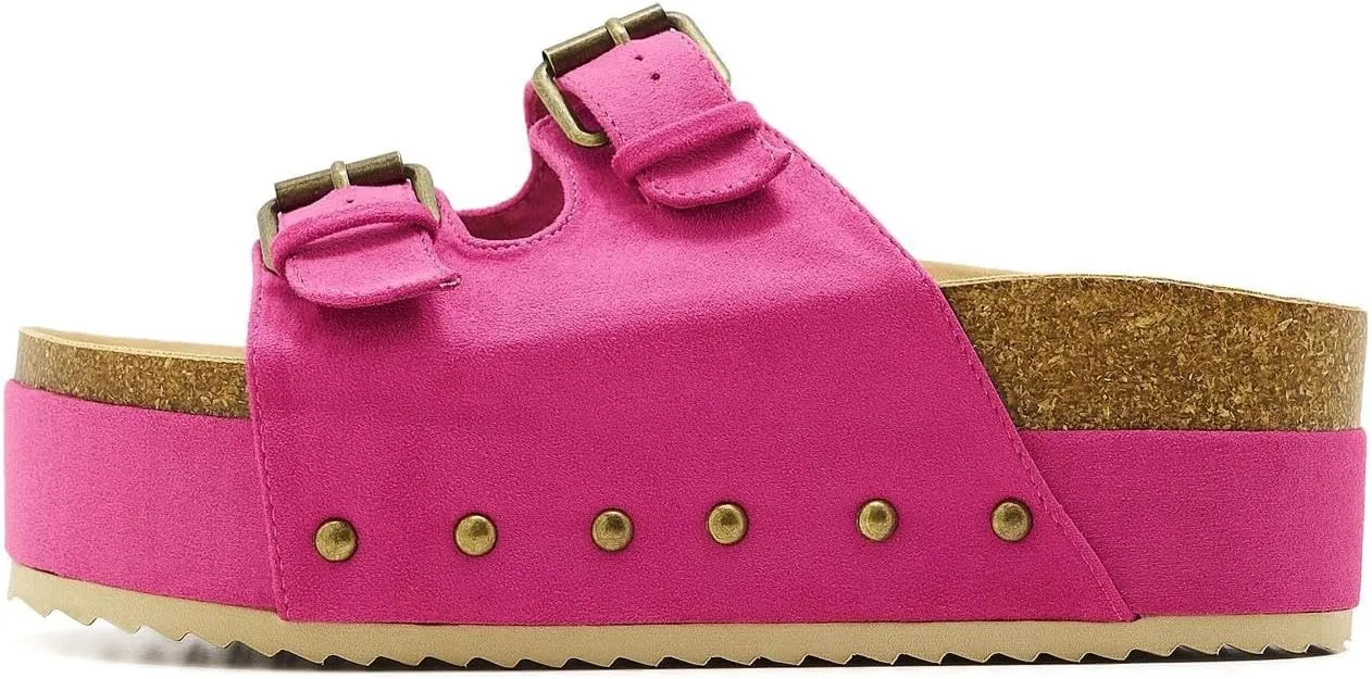 Women's Platform Cork Slides Dual Buckled Straps Clogs Slip On Flatform Sandals for Women Clogs