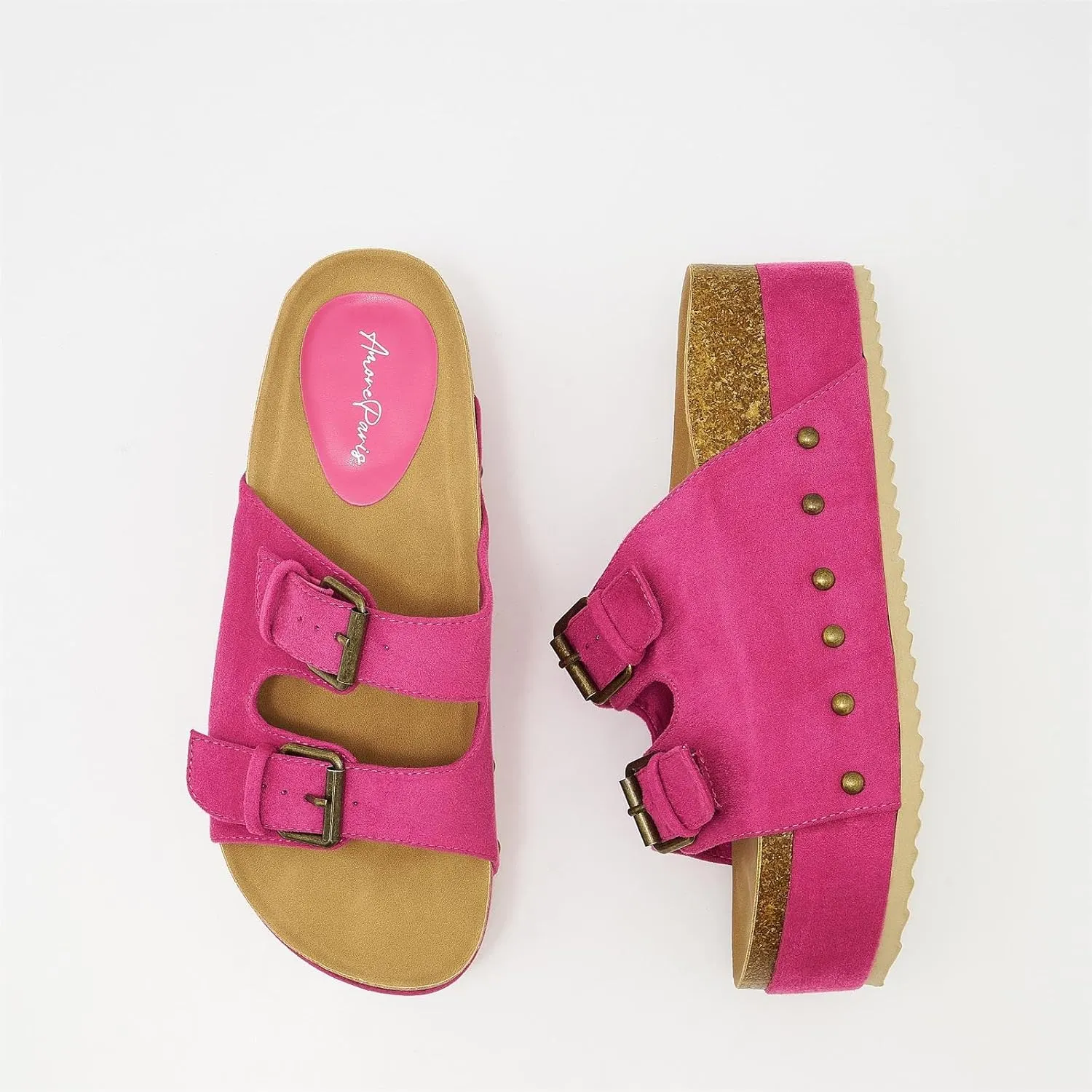 Women's Platform Cork Slides Dual Buckled Straps Clogs Slip On Flatform Sandals for Women Clogs