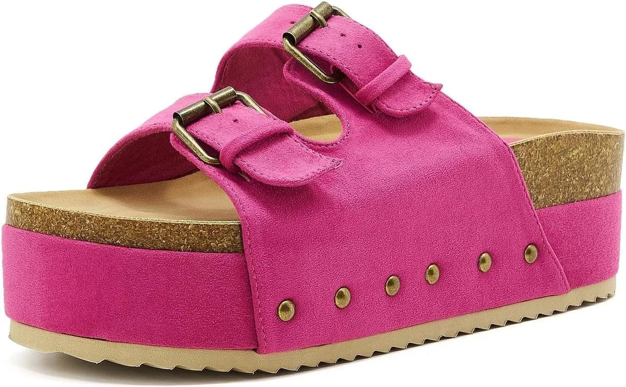 Women's Platform Cork Slides Dual Buckled Straps Clogs Slip On Flatform Sandals for Women Clogs
