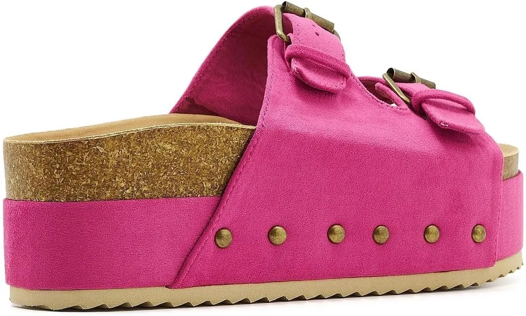 Women's Platform Cork Slides Dual Buckled Straps Clogs Slip On Flatform Sandals for Women Clogs