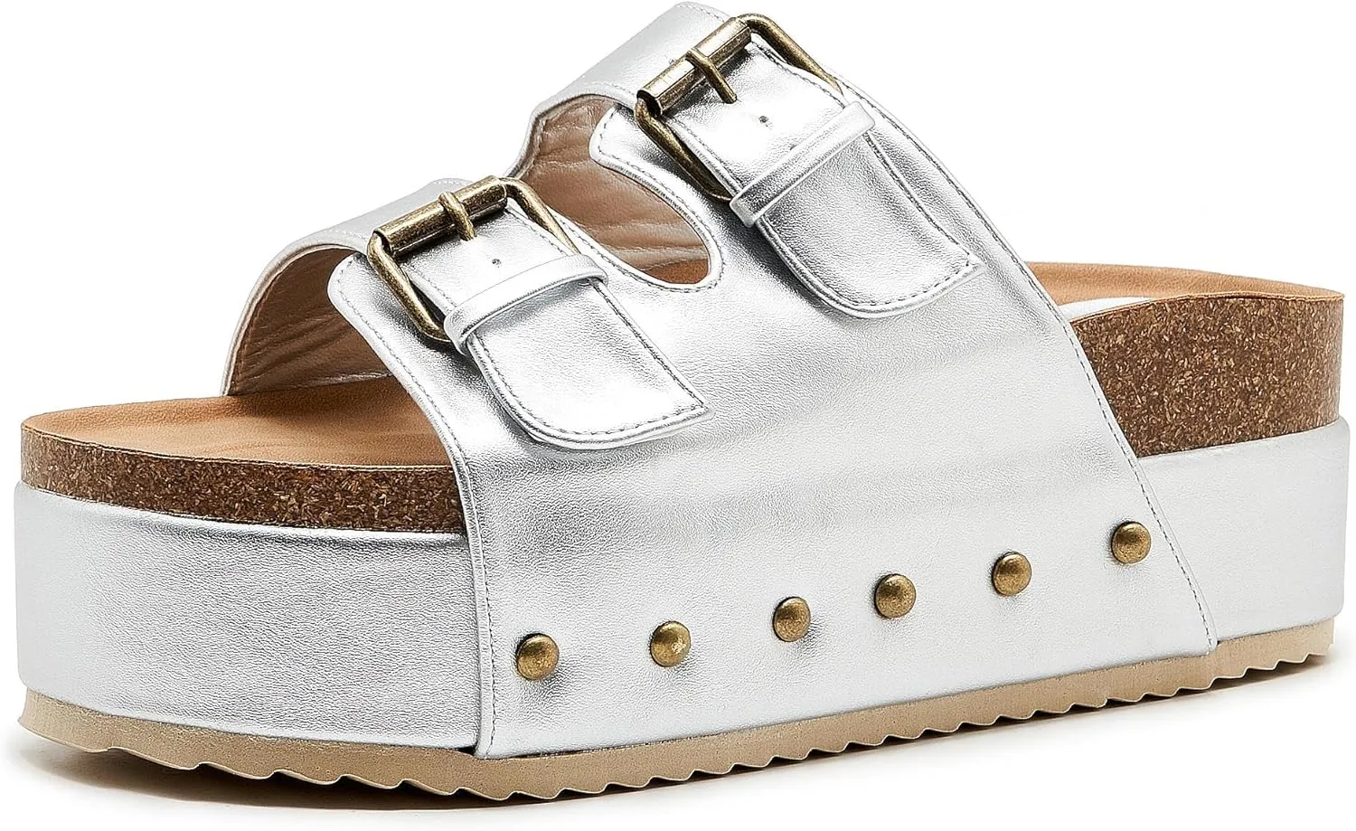 Women's Platform Cork Slides Dual Buckled Straps Clogs Slip On Flatform Sandals for Women Clogs