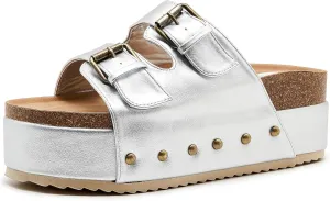 Women's Platform Cork Slides Dual Buckled Straps Clogs Slip On Flatform Sandals for Women Clogs