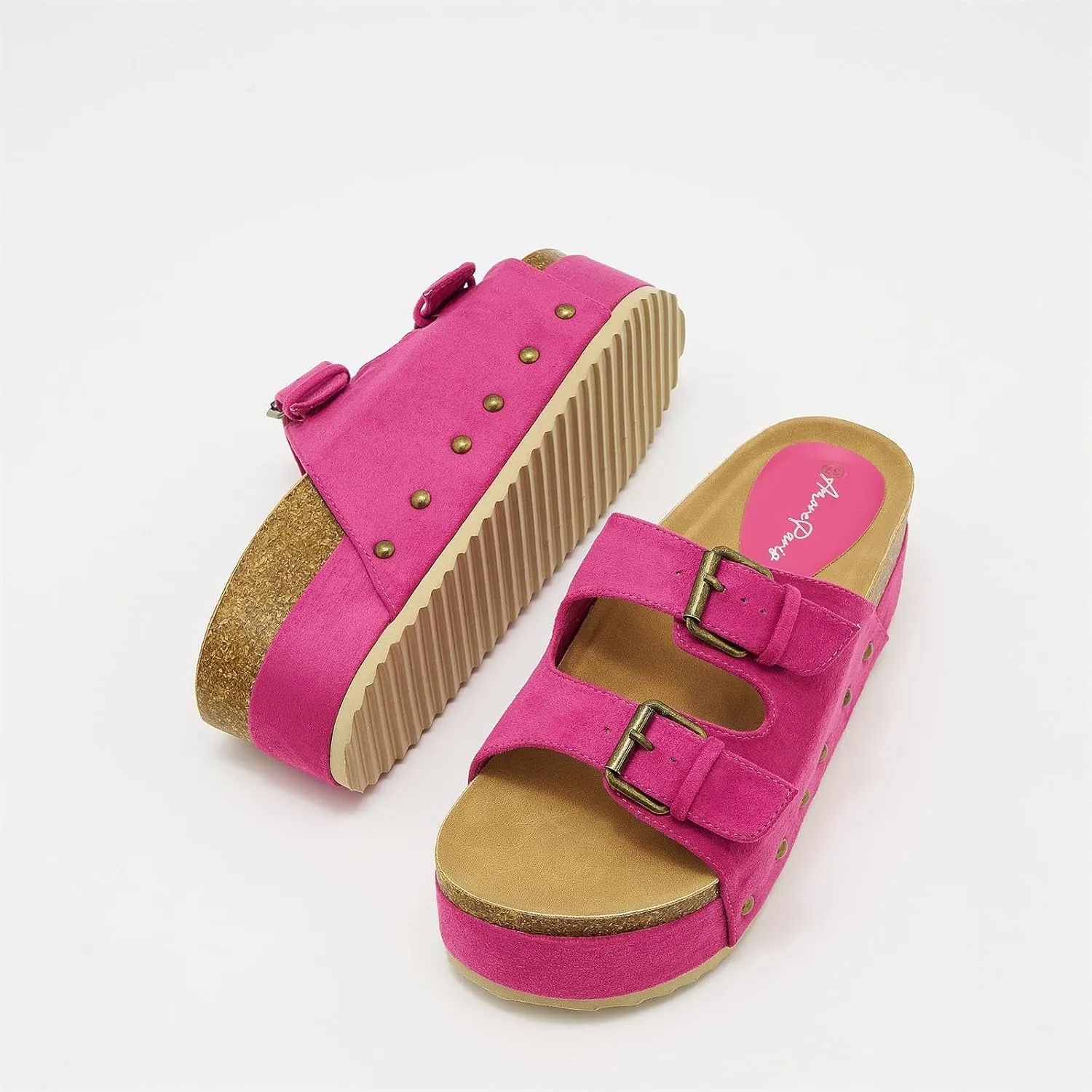 Women's Platform Cork Slides Dual Buckled Straps Clogs Slip On Flatform Sandals for Women Clogs