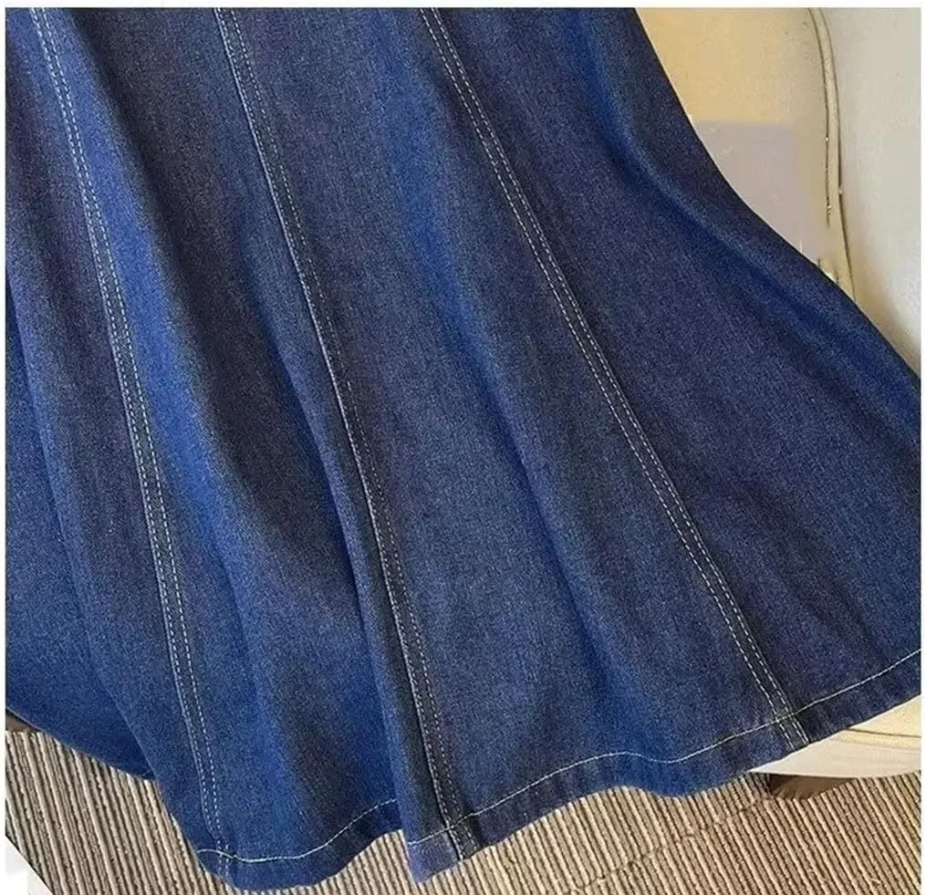 Women's Plus Size A-Line Denim Skirt Cotton High-Waisted Slimming Skirts Vintage Slim Fit Style