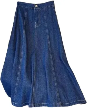 Women's Plus Size A-Line Denim Skirt Cotton High-Waisted Slimming Skirts Vintage Slim Fit Style