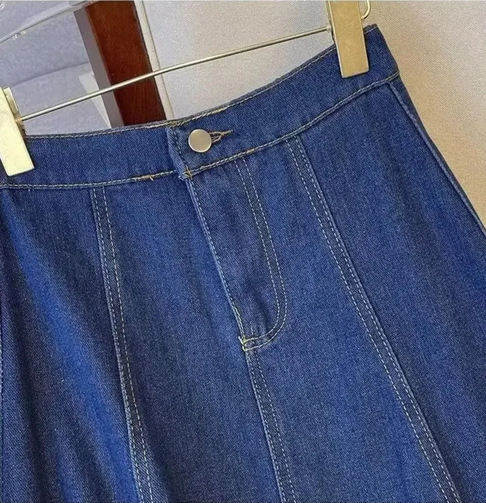 Women's Plus Size A-Line Denim Skirt Cotton High-Waisted Slimming Skirts Vintage Slim Fit Style