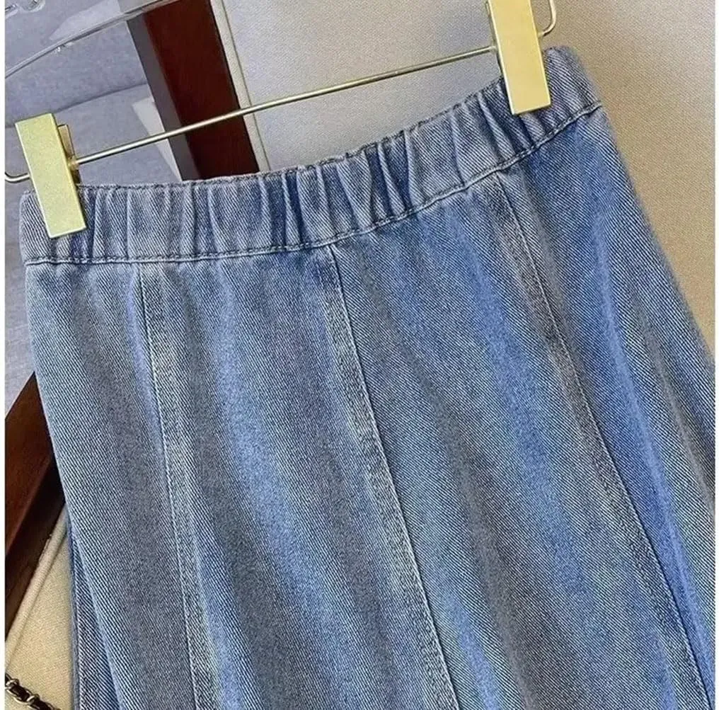 Women's Plus Size A-Line Denim Skirt Cotton High-Waisted Slimming Skirts Vintage Slim Fit Style
