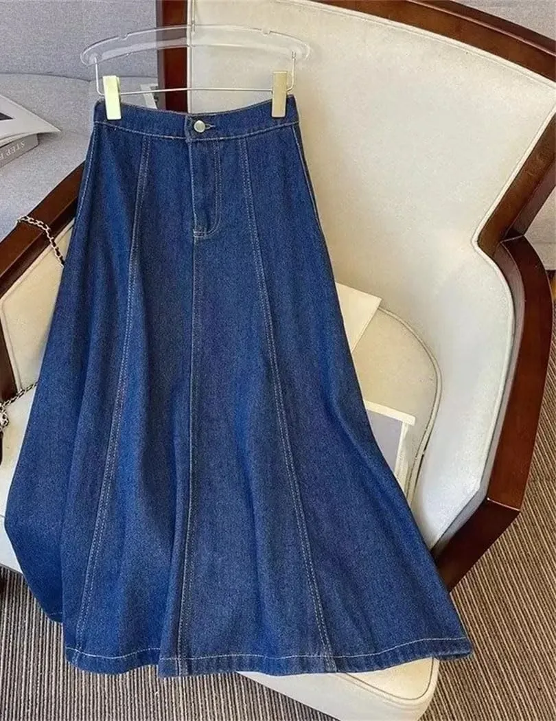 Women's Plus Size A-Line Denim Skirt Cotton High-Waisted Slimming Skirts Vintage Slim Fit Style