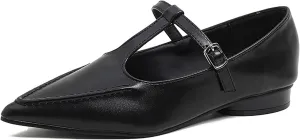 Women's Pointed Toe Flat Mary Jane,T-Strap Adjustable Shoulder Strap Dress Shoes,Comfortable Non-Slip Ballet Shoes