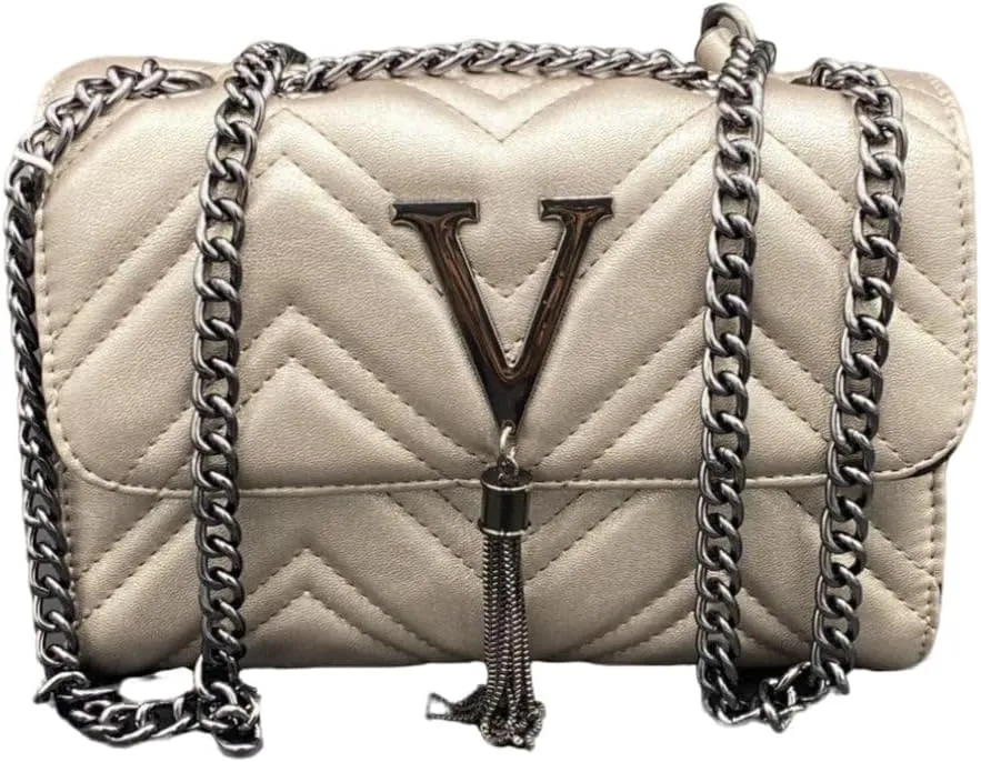 Womens Quilted Crossbody Bag, Small Shoulder Purse With Chain