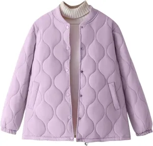 Women's Quilted Jacket Long Sleeve Lightweight Puffer Jacket Button Baggy Winter Coats with Pockets