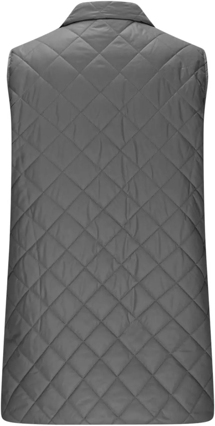 Women's Quilted Long Vest Basic Solid Color Lightweight Padded Gilet Petite Sleeveless Warm Coat Outerwear 2024