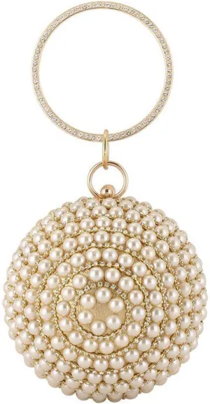 Women's Round Ball Clutch Purse Rhinestones Evening Handbag Beaded Pearl Clutch Bag