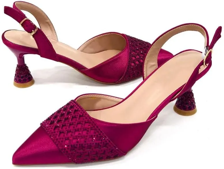 Women’S Shoes and Handbag Set Pointed Toe High Heel Slingbacks for Parties and Weddings