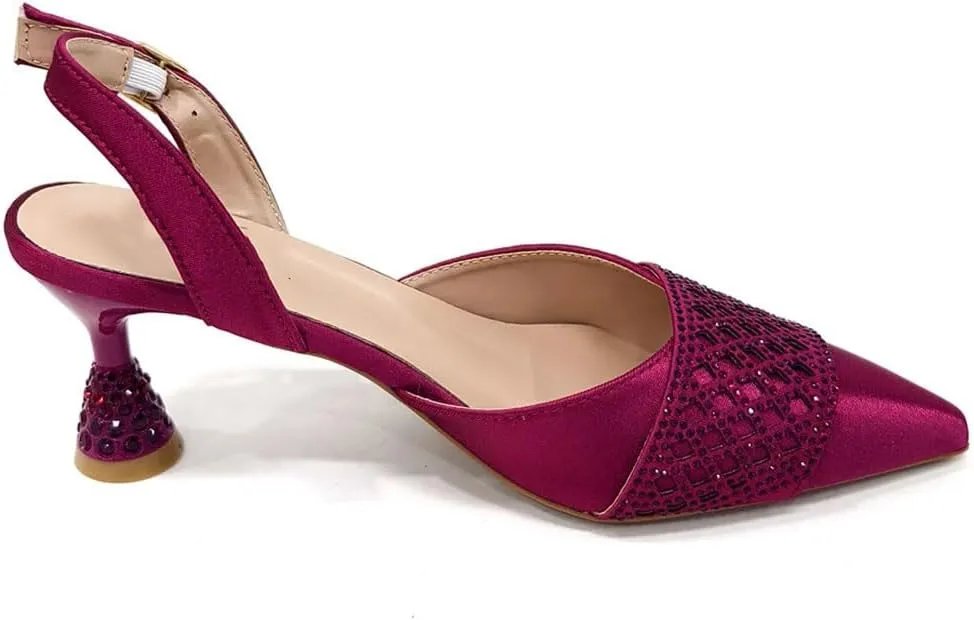 Women’S Shoes and Handbag Set Pointed Toe High Heel Slingbacks for Parties and Weddings