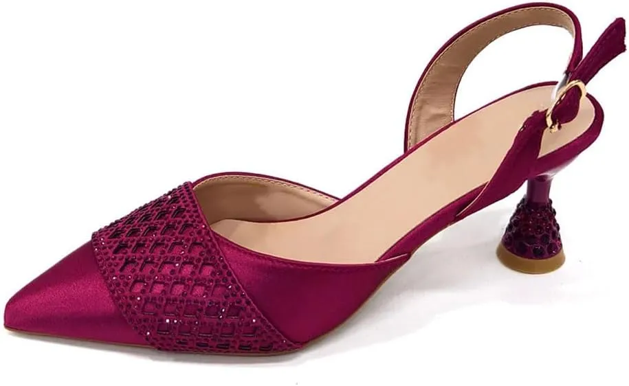 Women’S Shoes and Handbag Set Pointed Toe High Heel Slingbacks for Parties and Weddings