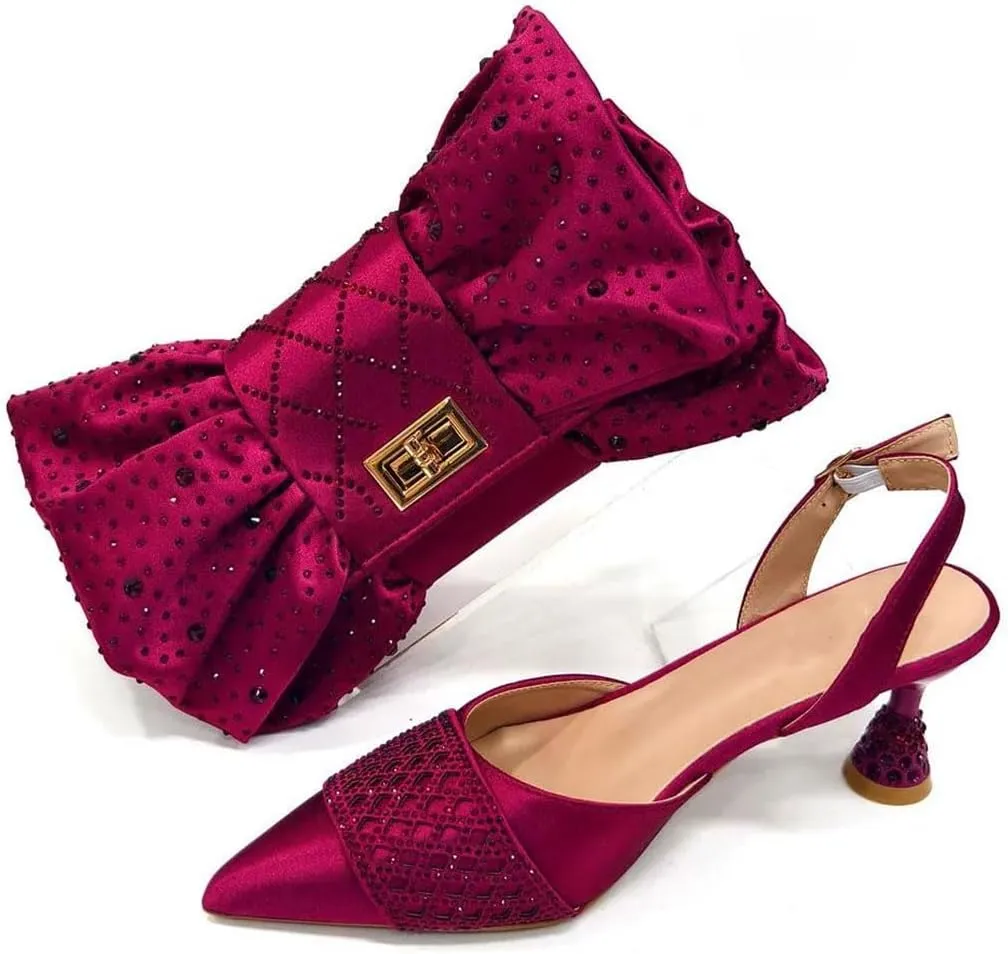 Women’S Shoes and Handbag Set Pointed Toe High Heel Slingbacks for Parties and Weddings