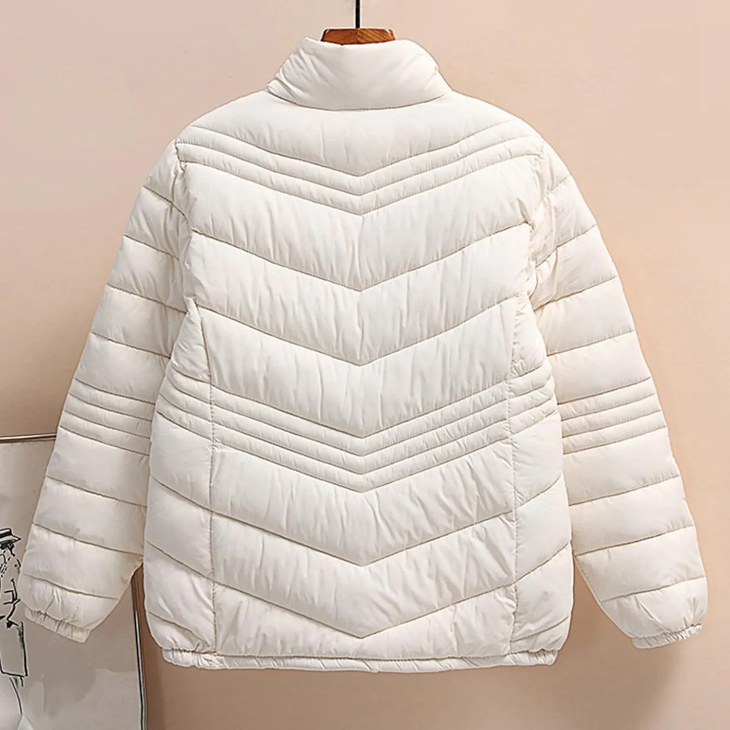 Women's Short Quilted Jackets Casual Stand Collar Zip Up Winter Down Puffer Jacket Padded Outerwear Coats with Pocket