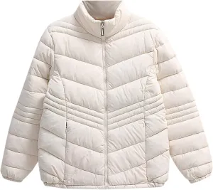 Women's Short Quilted Jackets Casual Stand Collar Zip Up Winter Down Puffer Jacket Padded Outerwear Coats with Pocket