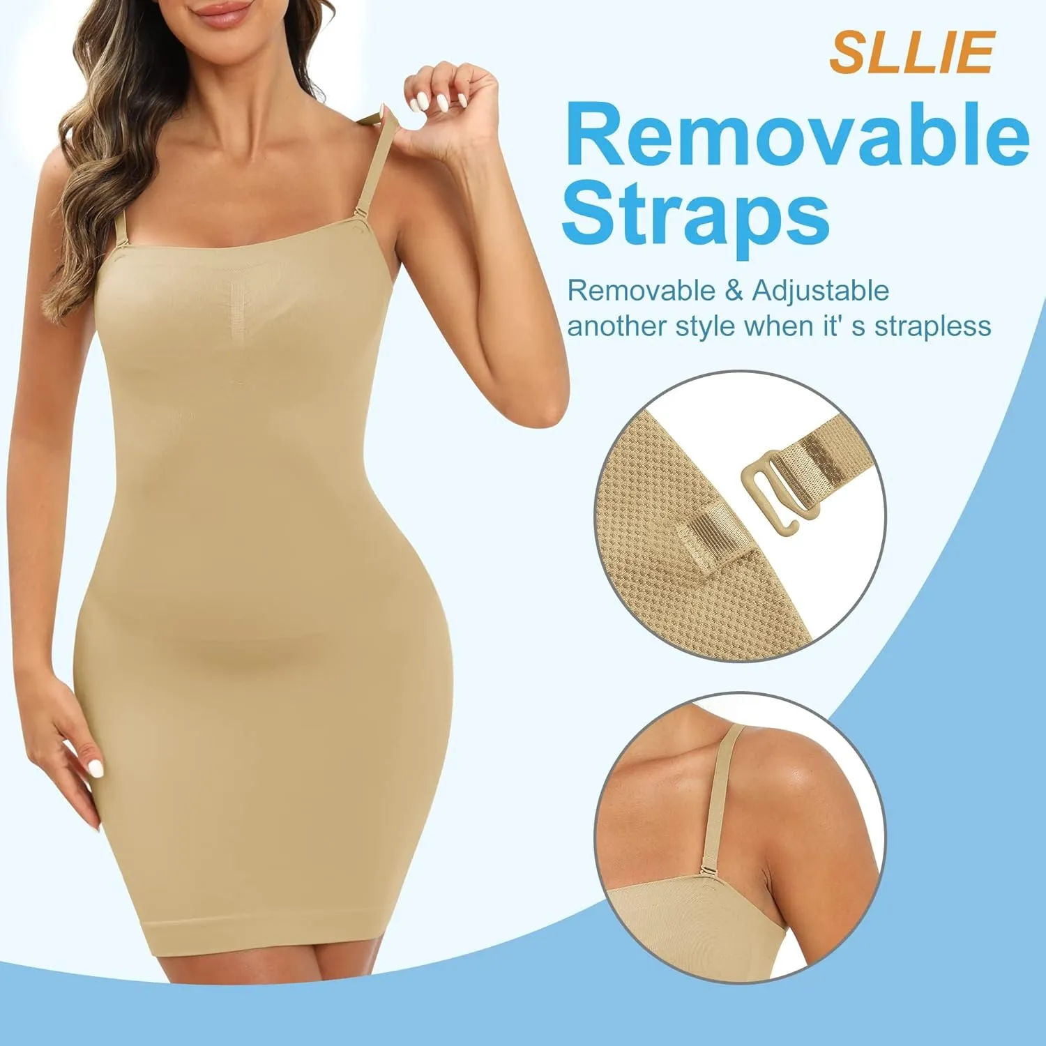 Women's Strapless Shapewear Full Slip for Under Dresses Tummy Control Seamless Body Shaper Slips