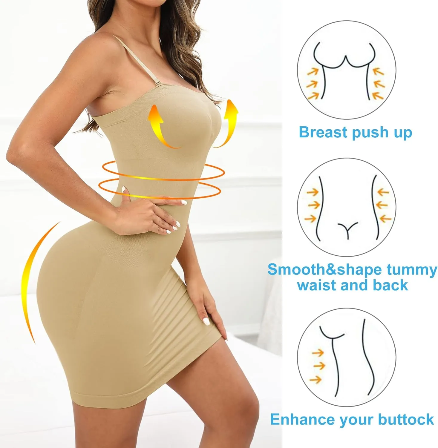 Women's Strapless Shapewear Full Slip for Under Dresses Tummy Control Seamless Body Shaper Slips