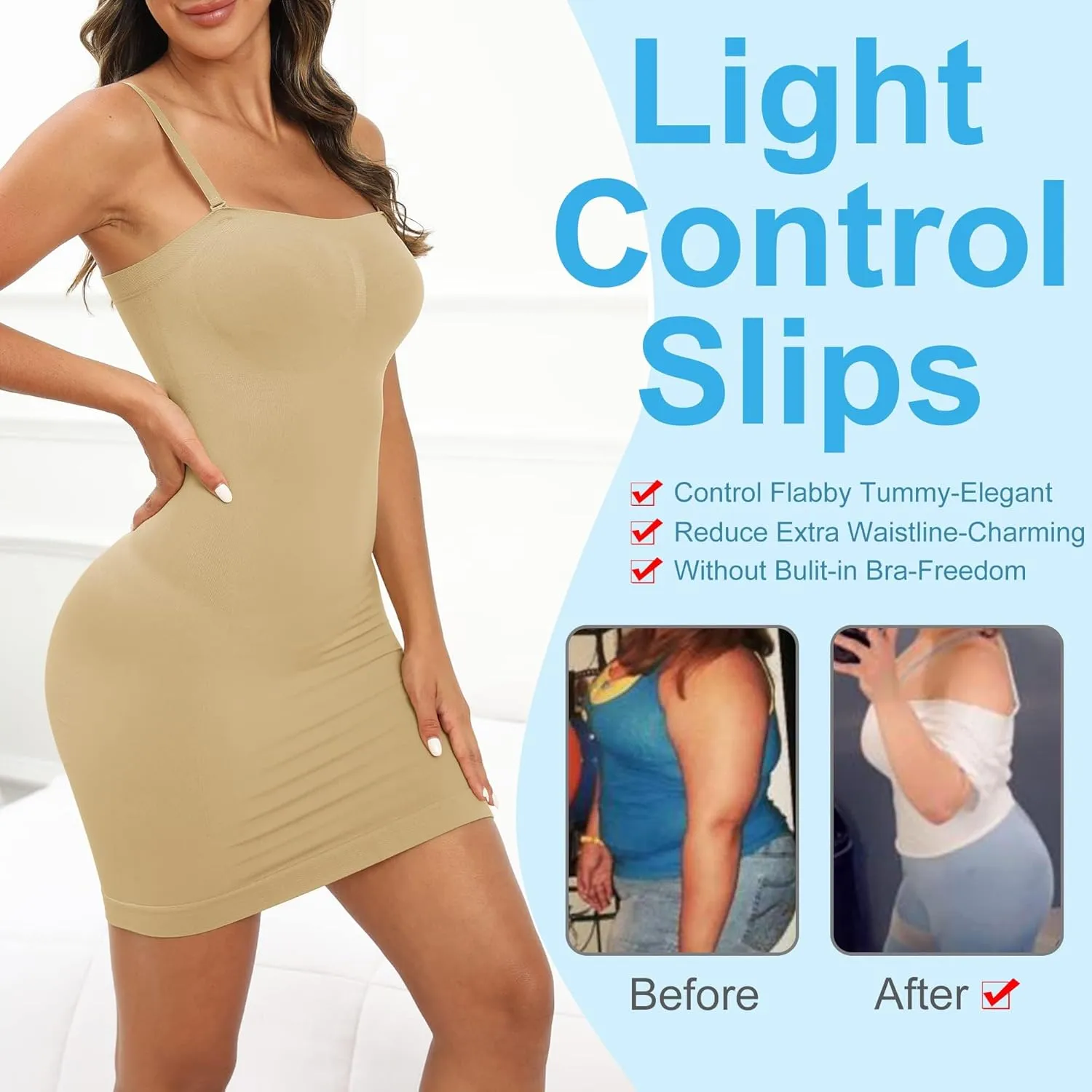 Women's Strapless Shapewear Full Slip for Under Dresses Tummy Control Seamless Body Shaper Slips