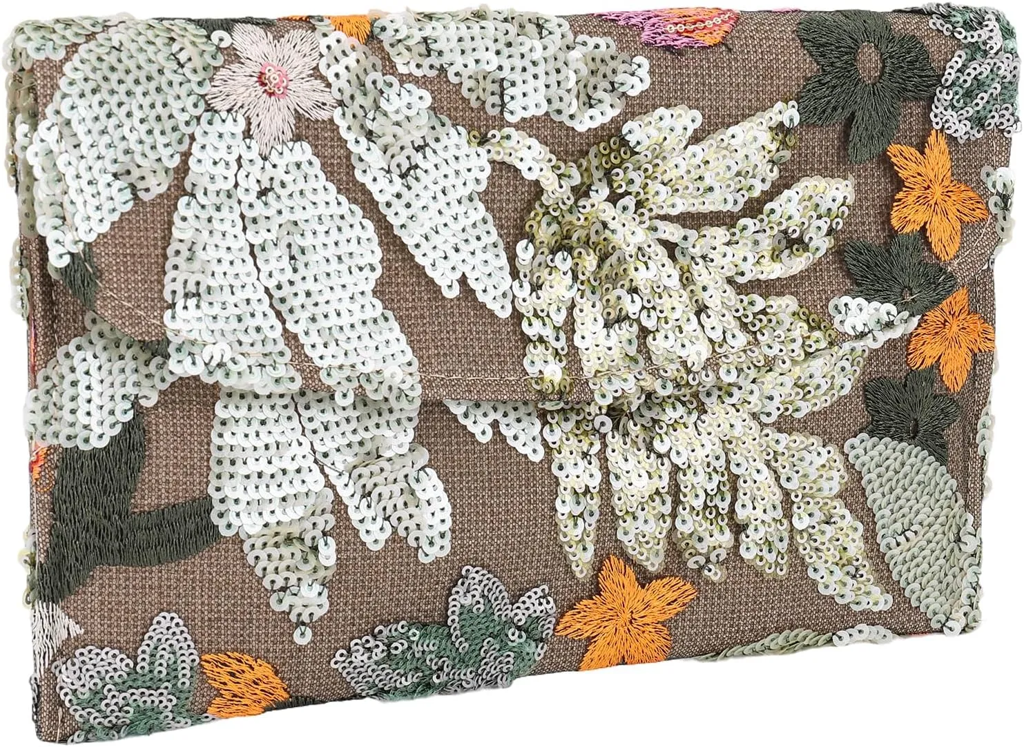 Women’s Straw Clutch Bag with Floral Embroidery and Sequins Elegant Evening Purse for Wedding Travel
