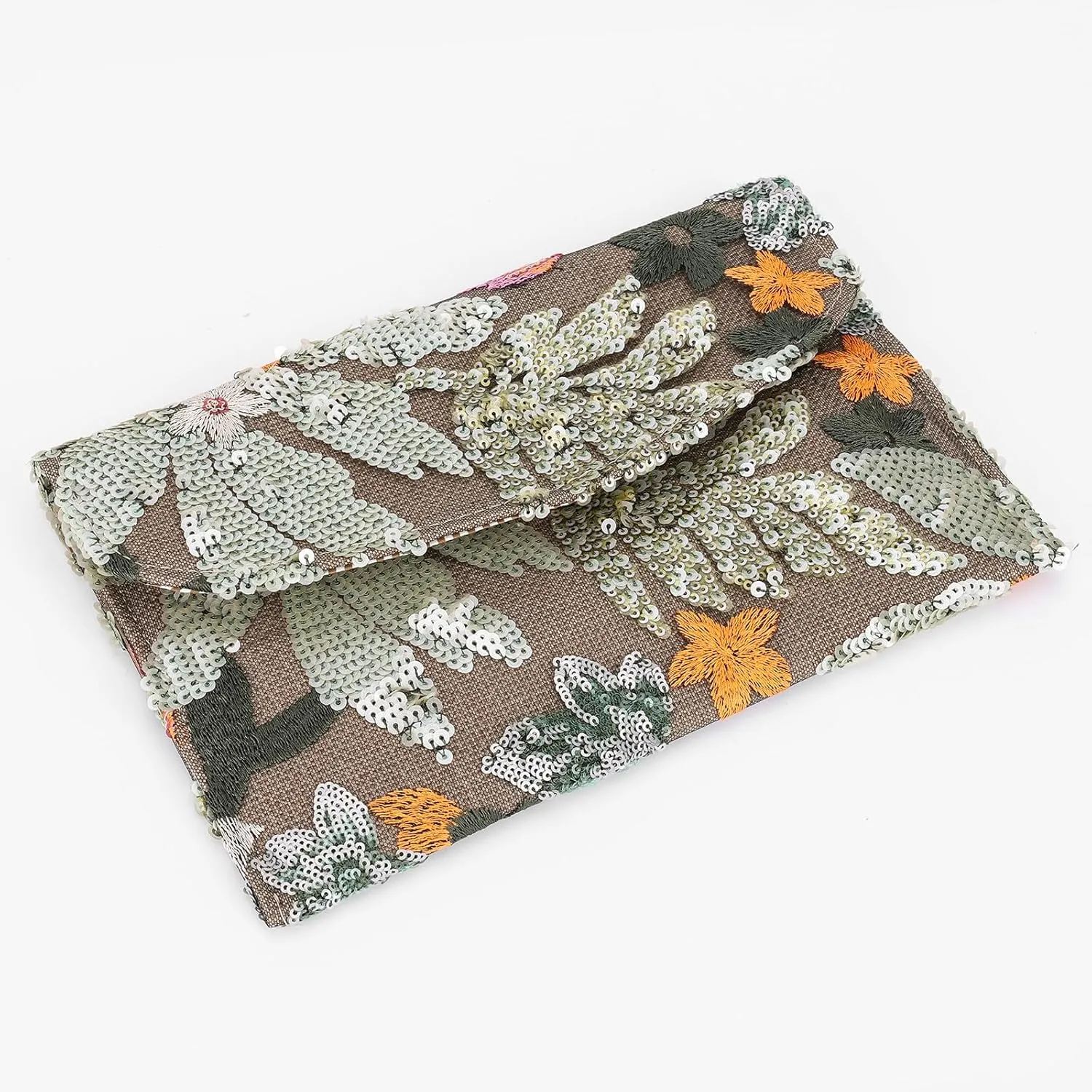 Women’s Straw Clutch Bag with Floral Embroidery and Sequins Elegant Evening Purse for Wedding Travel