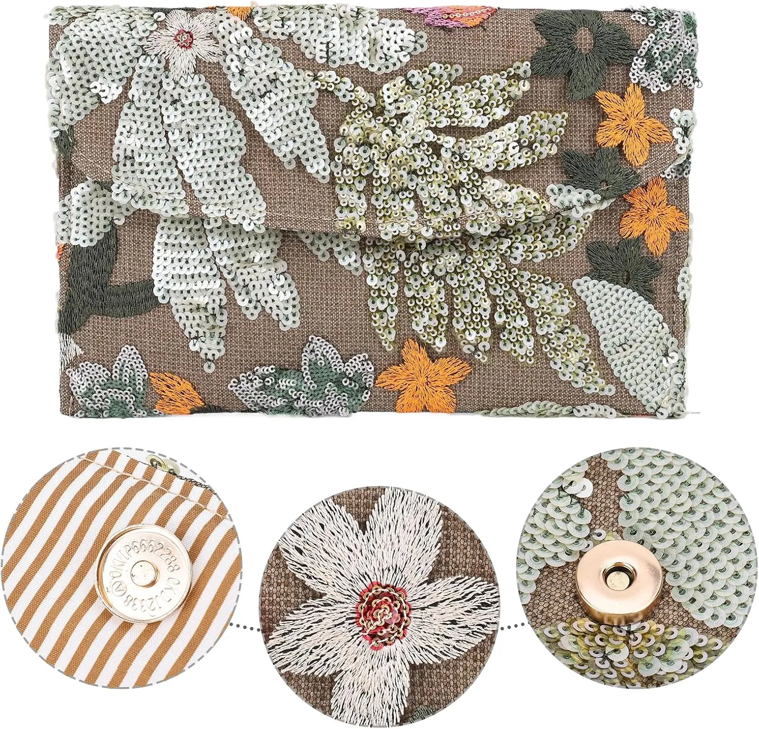 Women’s Straw Clutch Bag with Floral Embroidery and Sequins Elegant Evening Purse for Wedding Travel