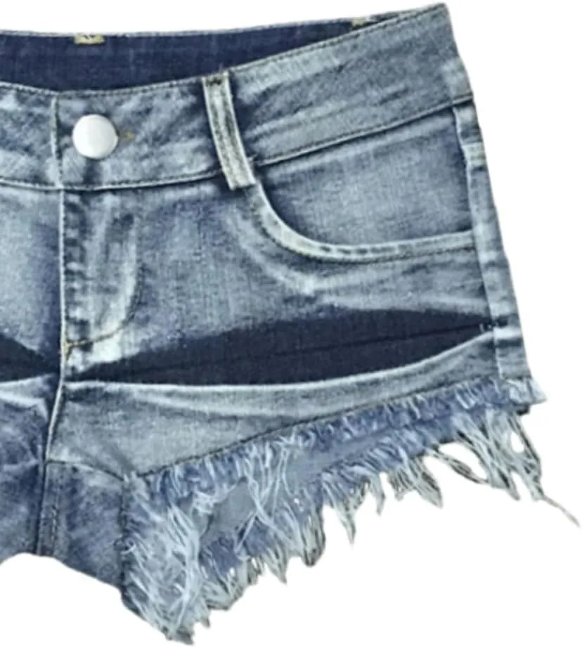 Women's Stretchy Frayed Hem Denim Shorts Low Rise Booty Shorts for Beach Party Wear