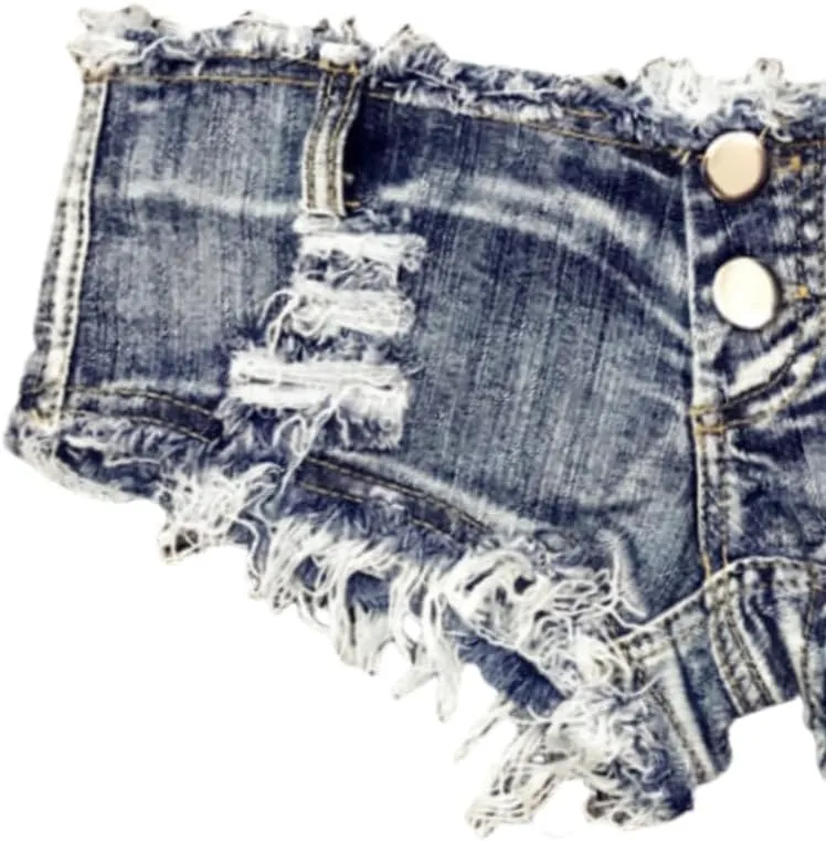 Women's Stretchy Frayed Hem Denim Shorts Low Rise Booty Shorts for Beach Party Wear