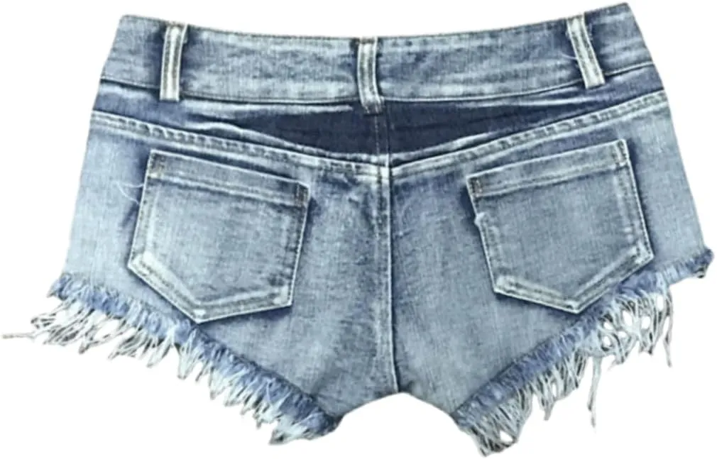 Women's Stretchy Frayed Hem Denim Shorts Low Rise Booty Shorts for Beach Party Wear