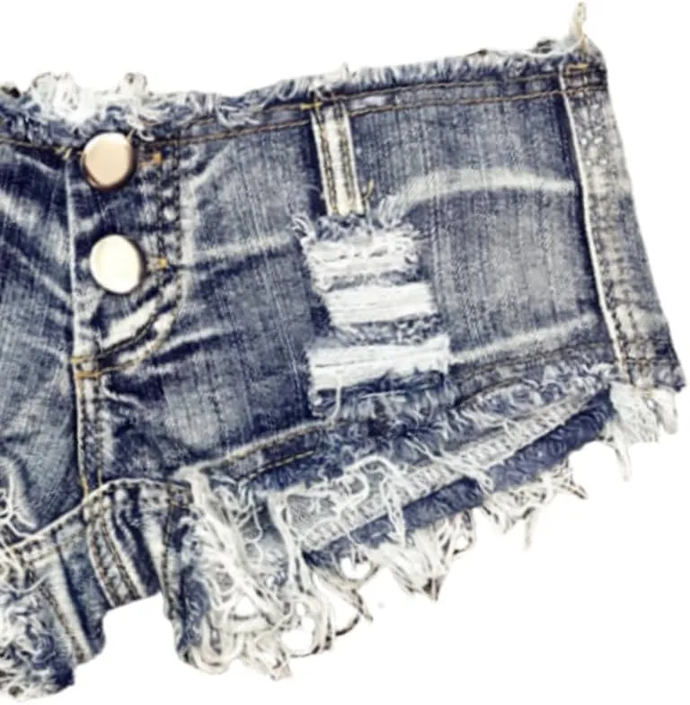 Women's Stretchy Frayed Hem Denim Shorts Low Rise Booty Shorts for Beach Party Wear