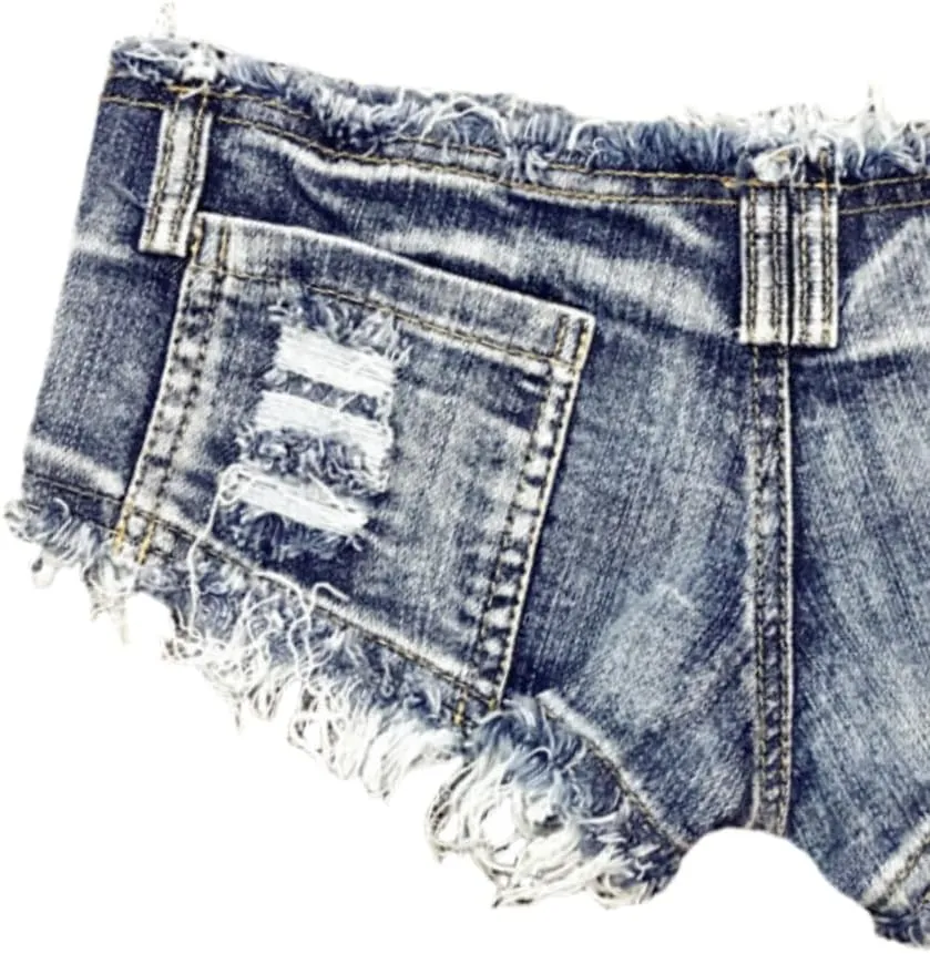 Women's Stretchy Frayed Hem Denim Shorts Low Rise Booty Shorts for Beach Party Wear