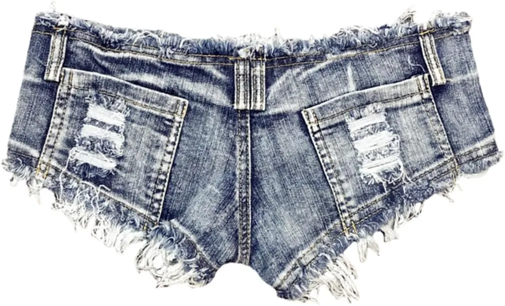 Women's Stretchy Frayed Hem Denim Shorts Low Rise Booty Shorts for Beach Party Wear