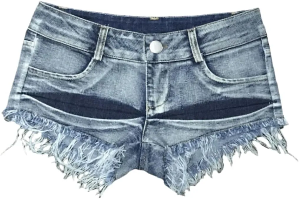 Women's Stretchy Frayed Hem Denim Shorts Low Rise Booty Shorts for Beach Party Wear