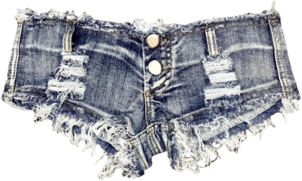 Women's Stretchy Frayed Hem Denim Shorts Low Rise Booty Shorts for Beach Party Wear